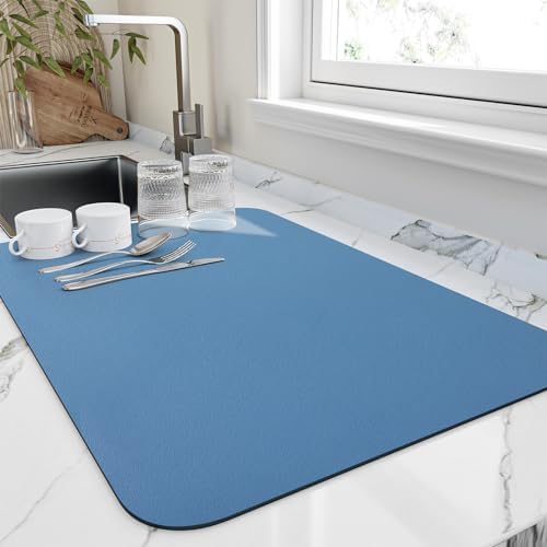 HotLive Dish Drying Mat for Kitchen Counter, Heat Resistant Drainer Mats with Non-slip Rubber Backed, Hide Stain Kitchen Super Absorbent Draining Mat, Easy to Clean Dish Rack Pad, Blue 18"x32" by HotLive