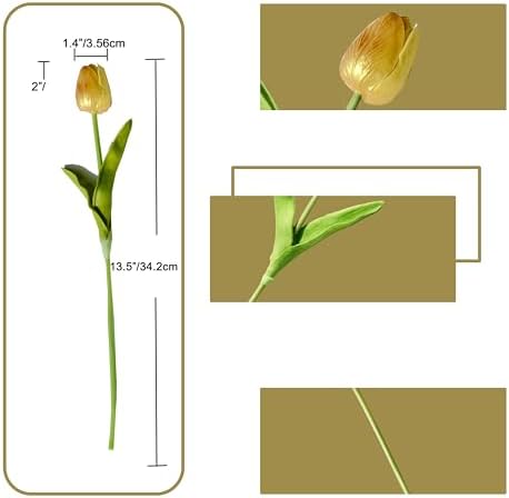 ONLY ART Artificial Gold Tulips 20 Pcs – 13.5 Inch PU Faux Flowers with Bendable Stems for Home Décor, Wedding Centerpieces, DIY Floral Arrangements, New Year and Valentine's Day - Image 2