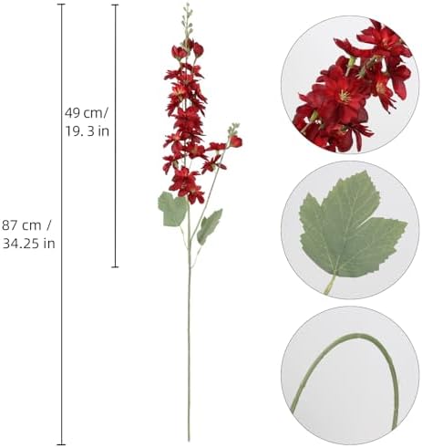 6PCS Red Delphinium Artificial Flowers 33" Larkspur Silk Flowers Long Stem Artificial Flowers for Tall Vase Wedding Centerpieces for Tables Home Decor Indoor (Red) - Image 2