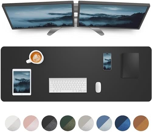 Large Desk Mat,55" x 17"Leather Desk Pad Protector,Large Mouse Pad,Non-Slip PU Leather Desk Blotter, Laptop Desk Pad,Waterproof Desk Writing Pad for Office/Home/Decor (Black) by AFIING