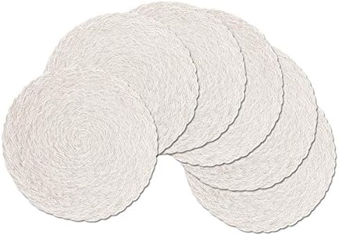 SHACOS Round Braided Placemats 15 inch Set of 6 Boho Thick Washable Kitchen Table Placemats for Home Wedding Party (T-Ivory, 6) - Image 2