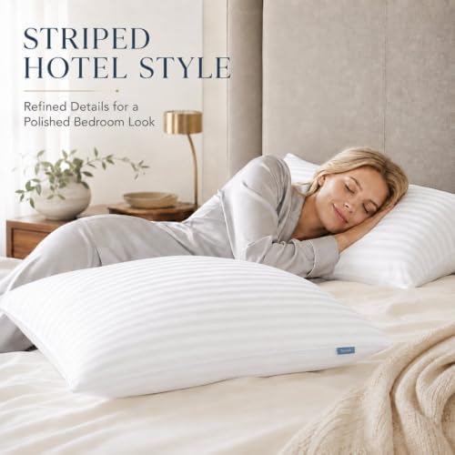 CozyLux Pillows Standard Size Set of 4, Hotel Style Stripe Bed Pillow - Image 2