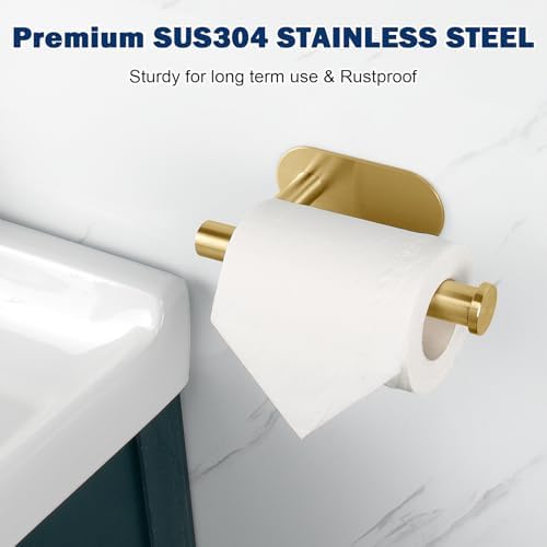 NearMoon Toilet Paper Holder Self Adhesive, Premium Thicken SUS304 Stainless Steel Rustproof Adhesive Toilet Roll Holder no Drilling for Bathroom, Kitchen, Washroom (2 Pack, Brushed Gold) - Image 2