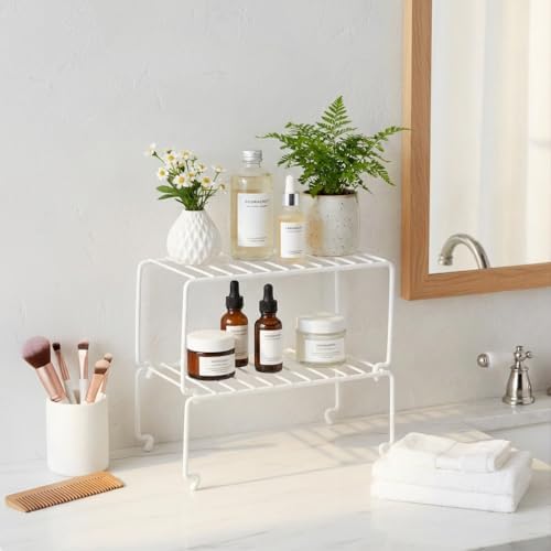 2-Pack Small (10.8x5.3inch) White Stackable Shelf Organizer Rack, Kitchen Shelves Organization for Cabinet, Pantry Organizers and Storage, Wire Shelf Rack, Desk Organizer, Rustproof - Image 6