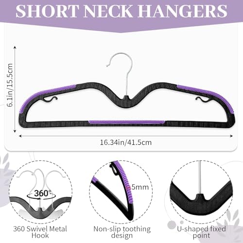 LemonRoad 36 Pack Short Neck Hangers Plastic Non-Slip, Black Purple - Image 2