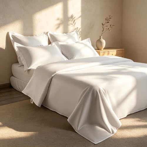 NTBAY Euro Egyptian Cotton Sateen Pillow Shams, Set of 2, White - Image 2