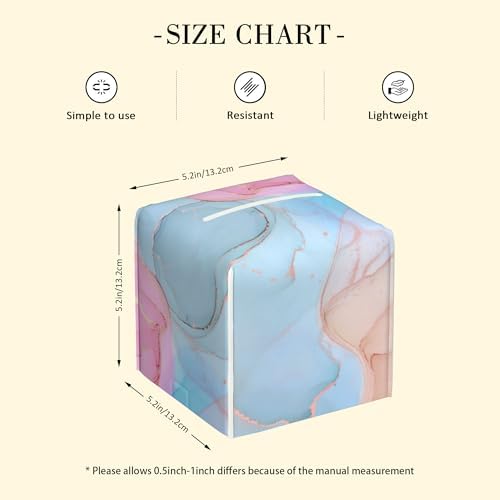 Fluid Art Tissue Box Holder Pink and Blue Marble Tissue Box Cover Square Leather Tissue Holder Organizer Portable Decorative Facial Paper Case for Home Office Bathroom Vanity Countertop - Image 2