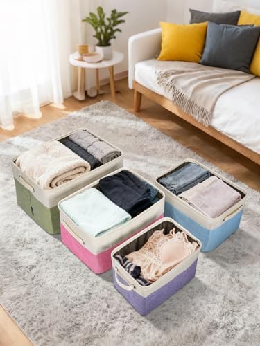 BALEINE 2 Pack Fabric Closet Storage Bins for Shelves, Linen Closet Organizers and Storage, Decorative Baskets for Organizing, Shelf, Clothes, Home, Office (Lavender, 12"x8"x8") - Image 7