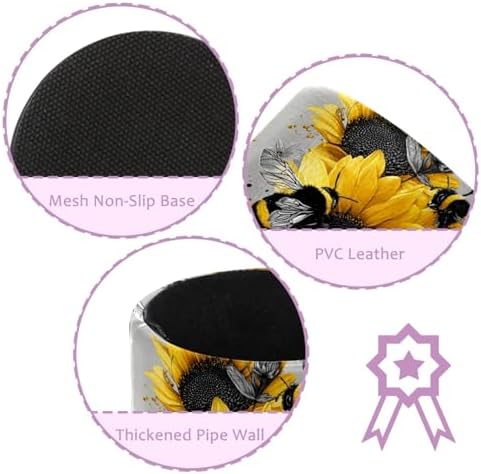 Faux Leather Pen Holder for Desk, Pencil Organizer Bee and Sunflowers Pen Cup Desk Decor Makeup Brush Holder Storage for Office Home - Image 2