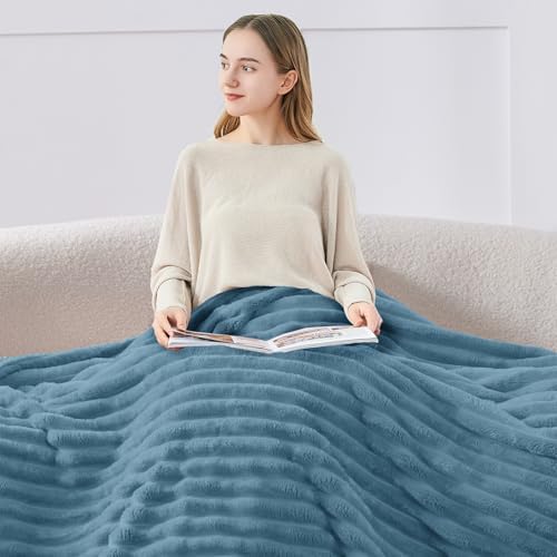 BEDELITE Ribbed Fleece Throw Blanket for Couch, Blue, 50"x70" - Image 3