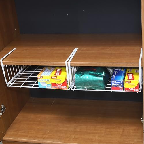 Simple Houseware 2-Pack Under Shelf Wire Metal Basket Shelf, White - Image 5
