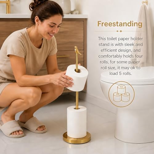 Bird Toilet Paper Holder Stand for 4 Rolls, Cute Animal Bathroom Decor, Funky Decorative Freestanding Toilet Roll Holder - Gold - Image 3