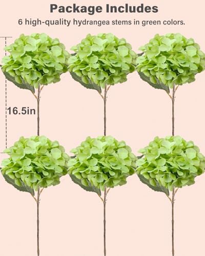 6PCS Green Hydrangea Artificial Flowers, Silk Fake Faux Hydrangea - Image 2
