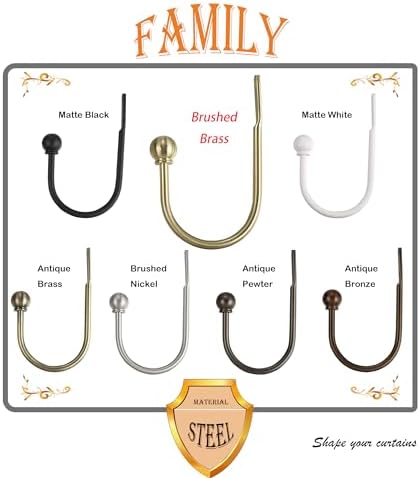 ARNORX Curtain Holdbacks, Hooks, 2 PCS，Solid Steel Hooks, Decorative French Ball End, Curtain Drapery Holdbacks, Wall Mounted, Curtain Tiebacks, Brass Brushed - Image 6