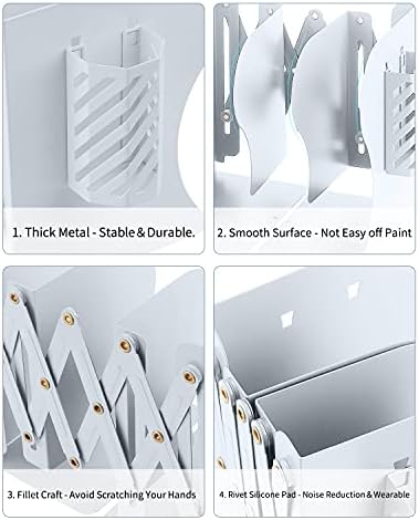 MSDADA Adjustable Bookends, Metal Book Ends for Heavy Books, Expandable Book Organizer with Pen Holder for Desk, Shelf, Office, The First Day of School Stationery Gift for Students,Teachers (White) - Image 2