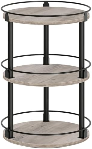 YATINEY 3-Tier Lazy Susan Organizer, Rotating Spice Rack, Spinning Organizer, Industrial Turntable Spice Rack Organizer for Cabinet, Kitchen Countertop, Greige and Black SR23BG by Yatiney