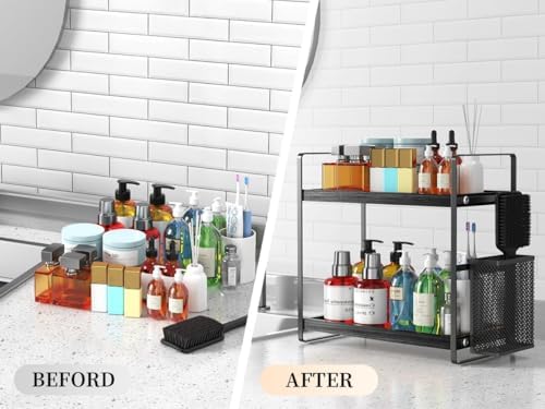 LEMIKKLE Bathroom Organizer Countertop, Counter Organizer for Bathroom Decor, Wooden Sink Shelf for Vanity Storage, Makeup Tray for Perfume Skincare Bedroom Kitchen Corner (Black) - Image 6