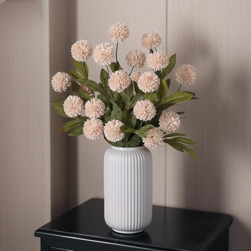 VIERENA 12 Pcs 27" Artificial Pompon Mum Silk Flower Stems for Vase (Beige) - Image 4