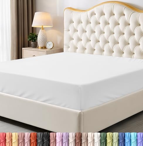 Twin XL Fitted Sheet, Ultra Soft Fits Up to 15 Inch Deep Pocket, White by UTOPIABEDDING
