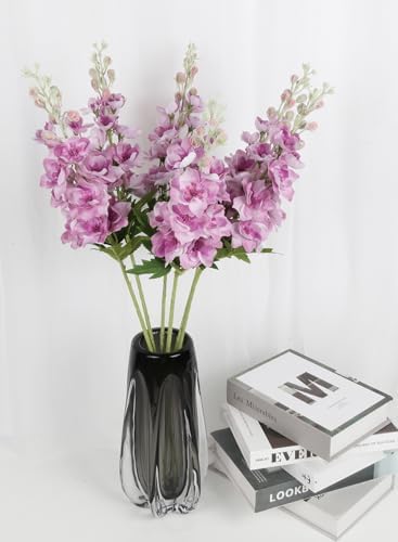 6PCS Fuschia Delphinium Artificial Flowers Real Touch Larkspur Silk Flowers Long Stem Artificial Flowers for Tall Vase Wedding Centerpieces for Tables Home Decor Indoor (Fuschia) - Image 3