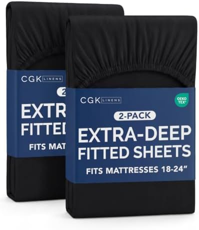 CGK Linens 2 Pack Extra Deep Queen Fitted Sheets - Black by CGKUnlimited