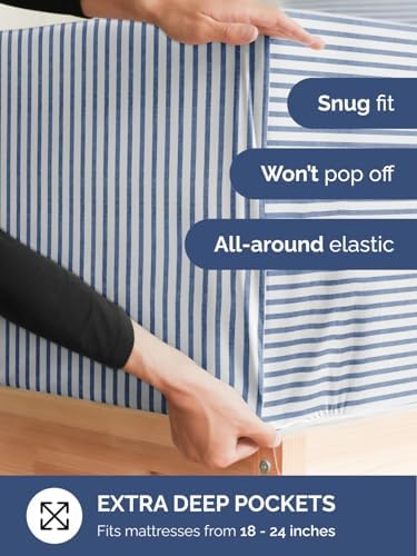 CGK Extra Deep Split King Single Fitted Sheet Only - Blue Stripes - Image 2