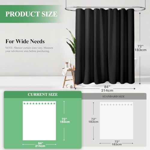 Dynamene Extra Wide Waffle Shower Curtain 256 GSM Fabric 84x72 Black - Image 2