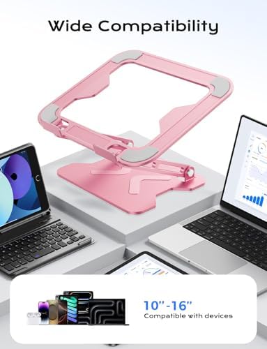 JCZT Adjustable Laptop Stand for Desk, Metal Foldable Laptop Riser, Pink - Image 5