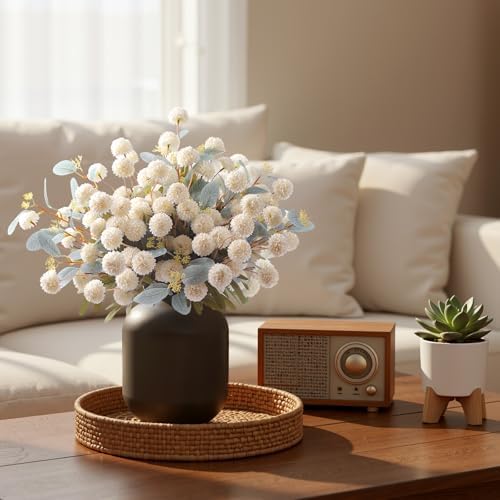 Alupssuc 16Pcs Faux Silk Mums Artificial Flowers with Eucalyptus White - Image 3