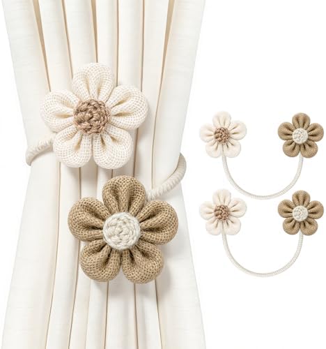 VIS'V Curtain Tiebacks, Boho Curtain Holdbacks, Cream and Khaki, 4 Pcs by VISV