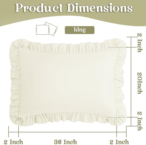 KKJIAF Ruffle Pillow Cases King Size Set of 2, Beige - Image 3