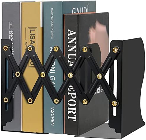 Hossejoy Adjustable Bookends, Heavy Duty Metal Book Ends, Expandable Bookcase Book Holder Stand Shelf Rack for Student Office Book File Organizer Storage, Extends up to 19 inches (Black) by Hossejoy