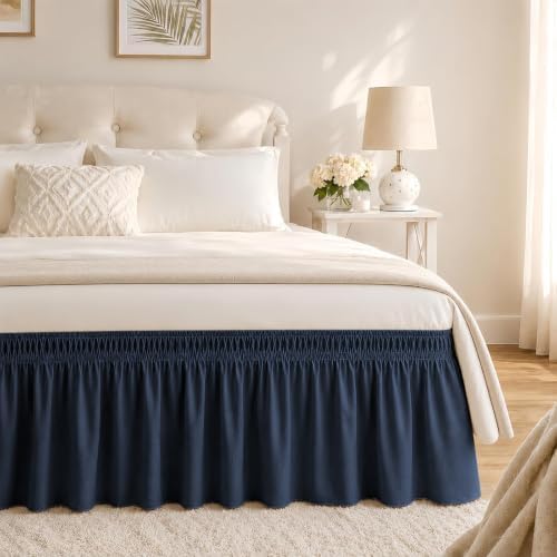Navy Blue Bed Skirt Queen Size 18" Drop, Elastic Wrap Around Bedskirt by RIMELABedSkirt