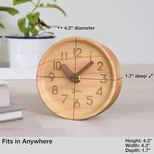 Driini Small Silent Wooden Analog Desk Clock for Shelf or Table, Light - Image 3