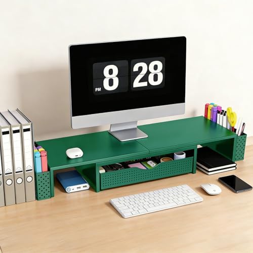 Spacrea Dual Monitor Stand Riser with Drawer and 2 Pen Holders - Image 2