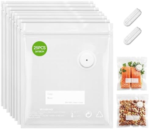 Reusable Vacuum Sealer Bags for Food with Air Valve 25 Pack Small 26x28 CM by Unknown