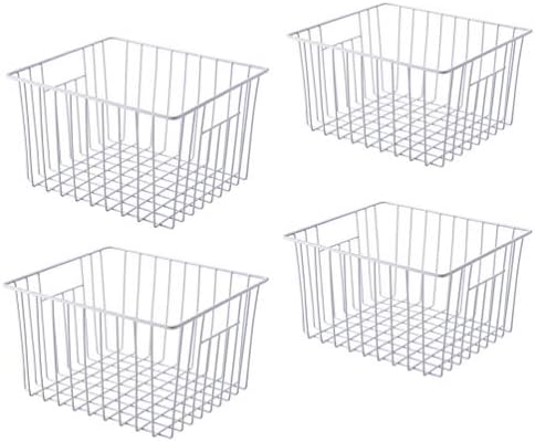 Freezer Baskets Storage Organizer, Refrigerator Metal Wire Basket bins, Household Bins with Built-in Handles for Kitchen Cabinets, Freezer, Pantry, Closets, Bathrooms, 4 Packs by lonpute