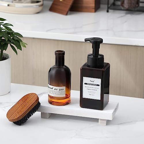 Bathroom Counter Organizer Wood Pedestal Stand Farmhouse Decorative Tray Soap Holder for Kitchen Decor, Small, White - Image 2