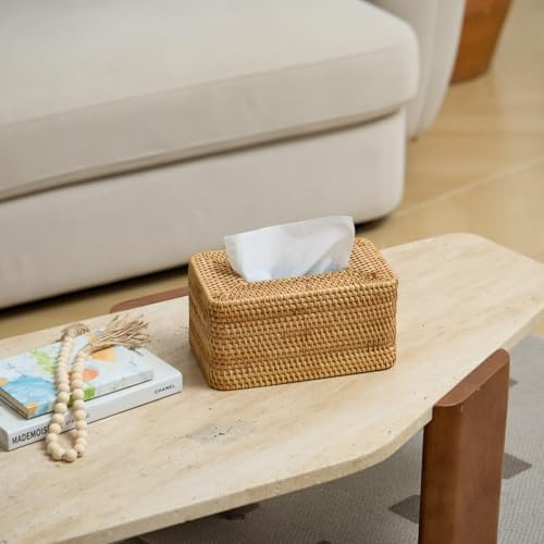 Rattan Tissue Box Cover, Rectangle Wicker Tissue Box Holder, Boho Tissue Box Cover for Living Room, Bathroom, Kitchen, Bedroom, 10.2 x 6.2 x 5.3 inch, Natural - Image 4