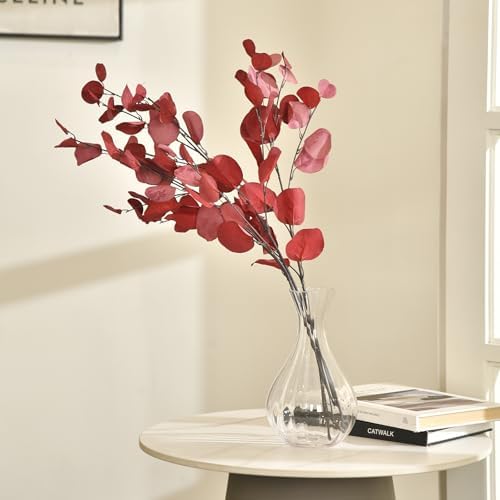 3 PCS 33" Artificial Eucalyptus Stems, Silk Branches for Vase Decor, Red - Image 4