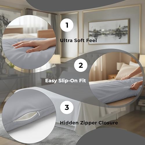 ROYALE LINENS Microfiber Body Pillow Cover with Zipper, 20x54 Inches-Silver - Image 5