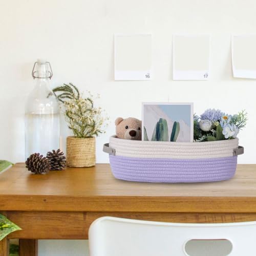 Cotton Rope Woven Basket Toilet Paper Baskets for Organizing Decorative Basket for Boho Decor Small Storage Basket Gift Baskets 13"x5.9"x4" Purple - Image 4