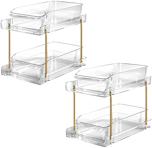 LAREKUN2pack 2-Tier Organizer & Storage Unit Stackable Bathroom Cabinet Organizer Pull-Out Kitchen Pantry Organizer & Storage System Suitable for Countertops, Pantries, Kitchens, Bathrooms by LAREKUN