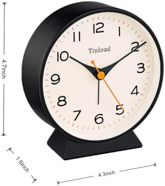 Tinload 4.5" Battery Operated Retro Analog Alarm Clock, Small Silent Bedside Desk Clock,Lighted on Demand, Battery Operated, Snooze, for Living Room, Bedroom, Bedside, Desk(Black) - Image 4