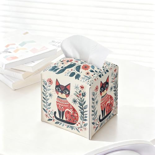 Cat Tissue Box Holder, Nordic Cat Leather Tissue Box Cover Square, Paper Napkins Everyday Dispenser Accessories for Bathroom Vanity Countertop Night Stands Kitchen Office Car Home Decor - Image 4
