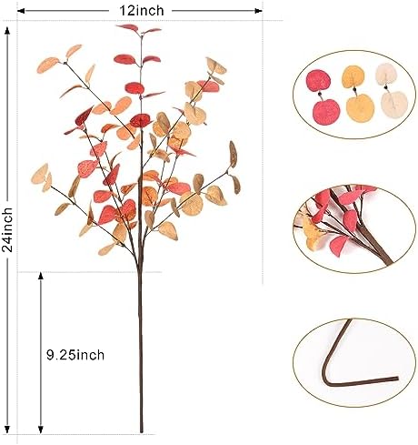 Beferr Fall Eucalyptus Stems Decor, 5Pcs 24" Faux Eucalyptus Branches Artificial Autumn Plants Decorations Fall Floral Arrangements Farmhouse Home Table Centerpiece - Image 2