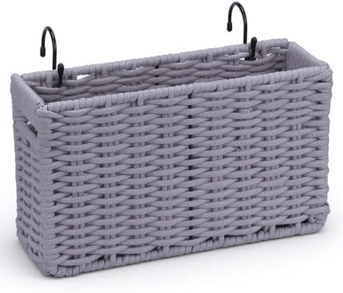 Cotton Rope Woven Bedside Caddy for Dorm Bed, Foldable Bedside Shelf Bunk Bed Accessories, College Dorm Room Essentials Hanging Organizers Storage Basket, Room Decor Magazine File Holder (Gray) by Welcometobuy
