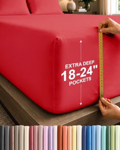 CGK Extra Deep King Single Fitted Sheet Only - Red by CGKUnlimited