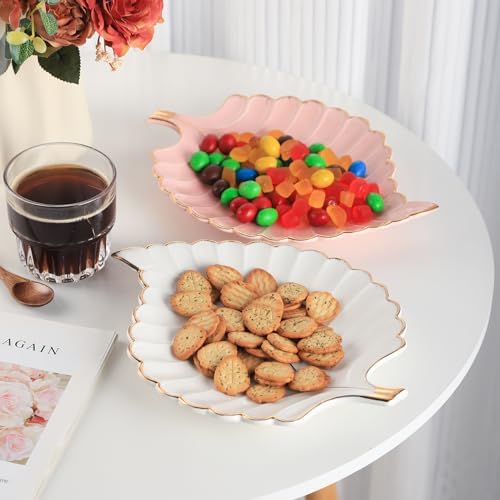 VanEnjoy Candy Dishes Decorative, Key Bowl for Entryway Table, White Ceramic Bowl Decorative, Decorative Bowl for Keys, Leaf Jewelry Plate Tray - Image 4