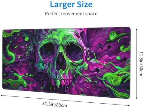Gaming Mouse Pad Desk Pad,Extended Big Mouse Pad,31.5x11.8 Inch Long Computer Keyboard Mouse Mat Mousepad with 3mm Non-Slip Base and Stitched Edge for Gaming and Office… (Watercolor Skull 2) - Image 3